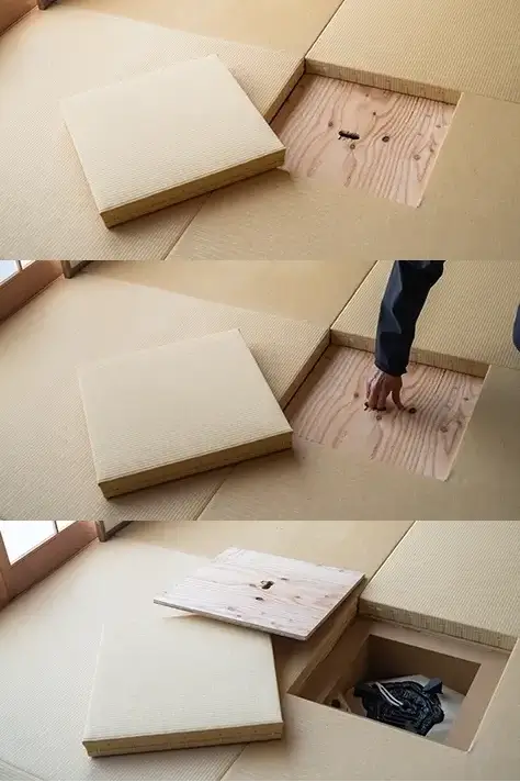 茶室リフォーム。使う時だけ畳の蓋を外します。